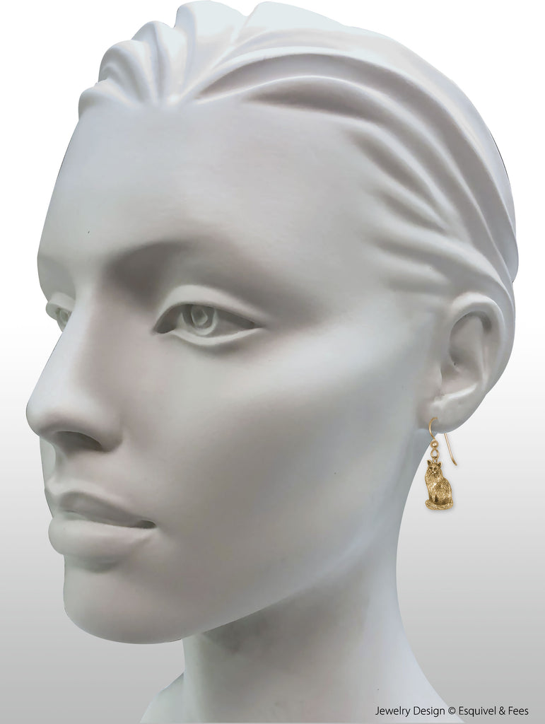 Maine Coon Jewelry 14k Yellow Gold Handmade Maine Coon Earrings  MNC22-EG