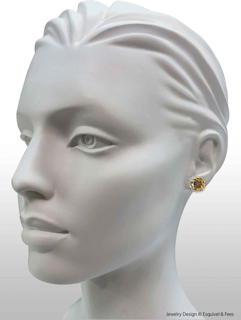 Marigold Earrings 14K Yellow Gold Vermeil Handmade Marigold Flower Jewelry  MRG3-EVM