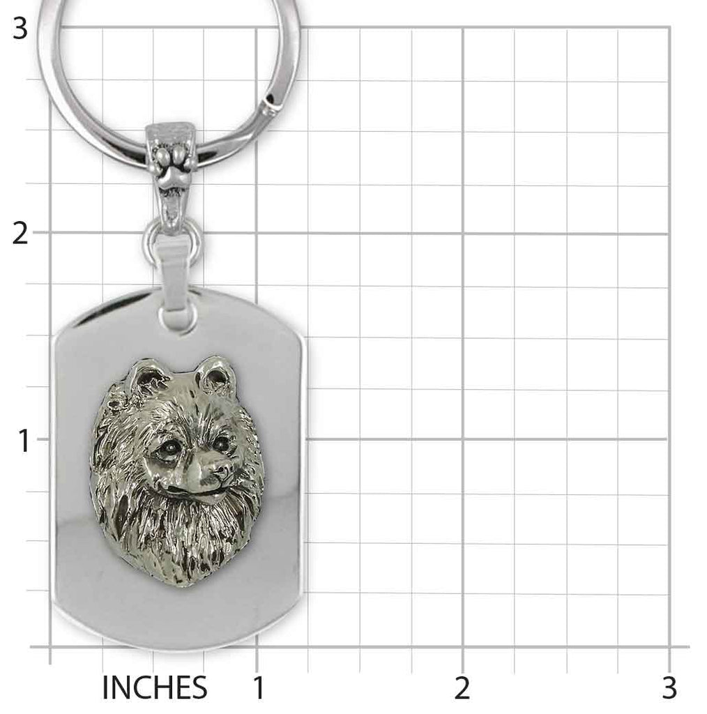 Pomeranian Key Ring Sterling Silver And Stainless Steel Handmade Pomeranian Jewelry  PM23-KR