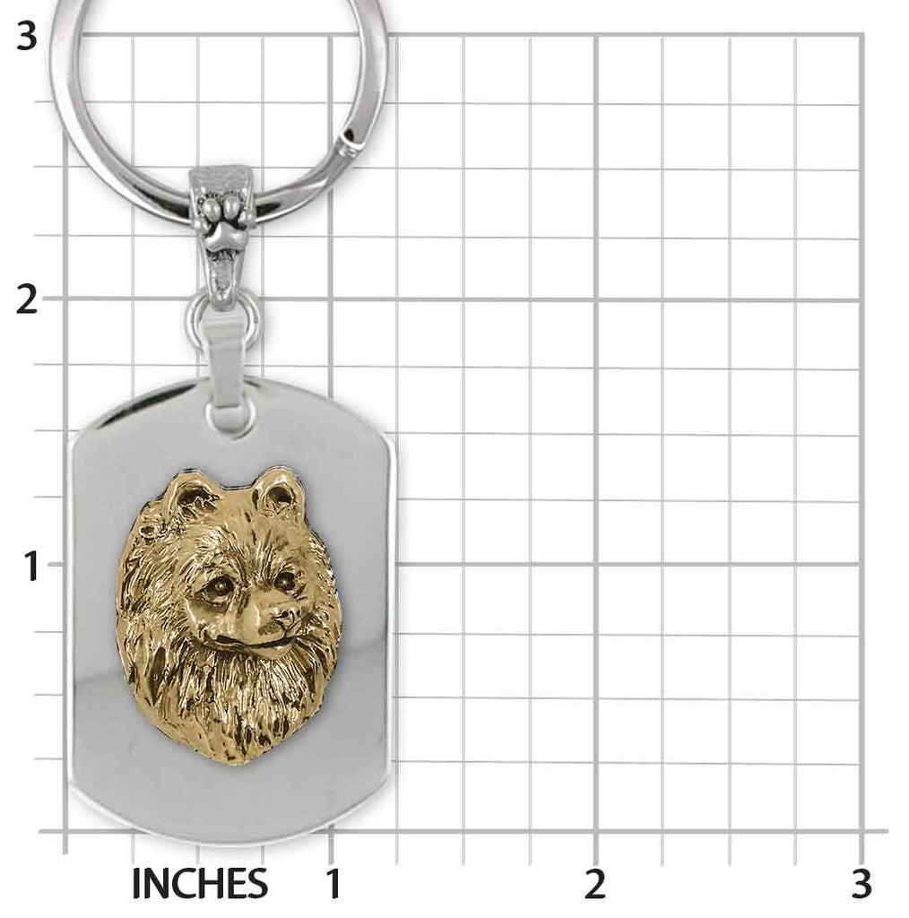 Pomeranian Key Ring Stainless Steel And Yellow Bronze Handmade Pomeranian Jewelry  PM23-KRBZ