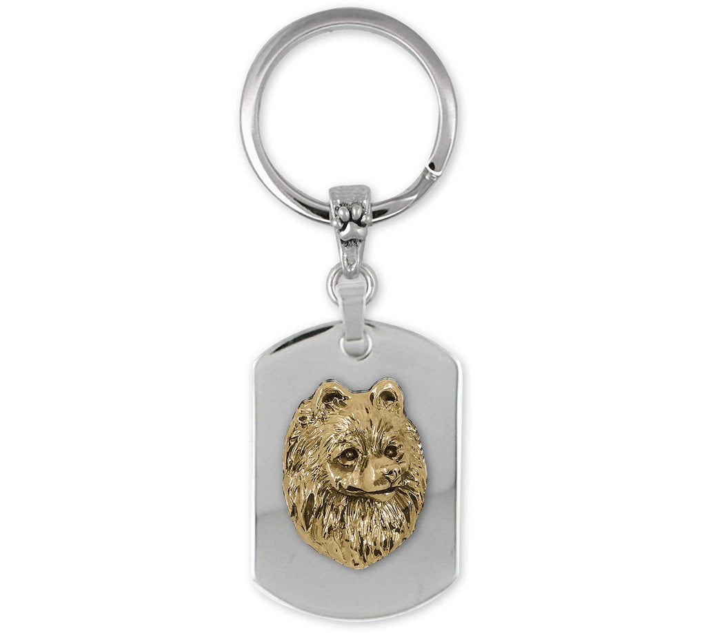 Pomeranian Charms Pomeranian Key Ring Stainless Steel And Yellow Bronze Pomeranian Jewelry Pomeranian jewelry