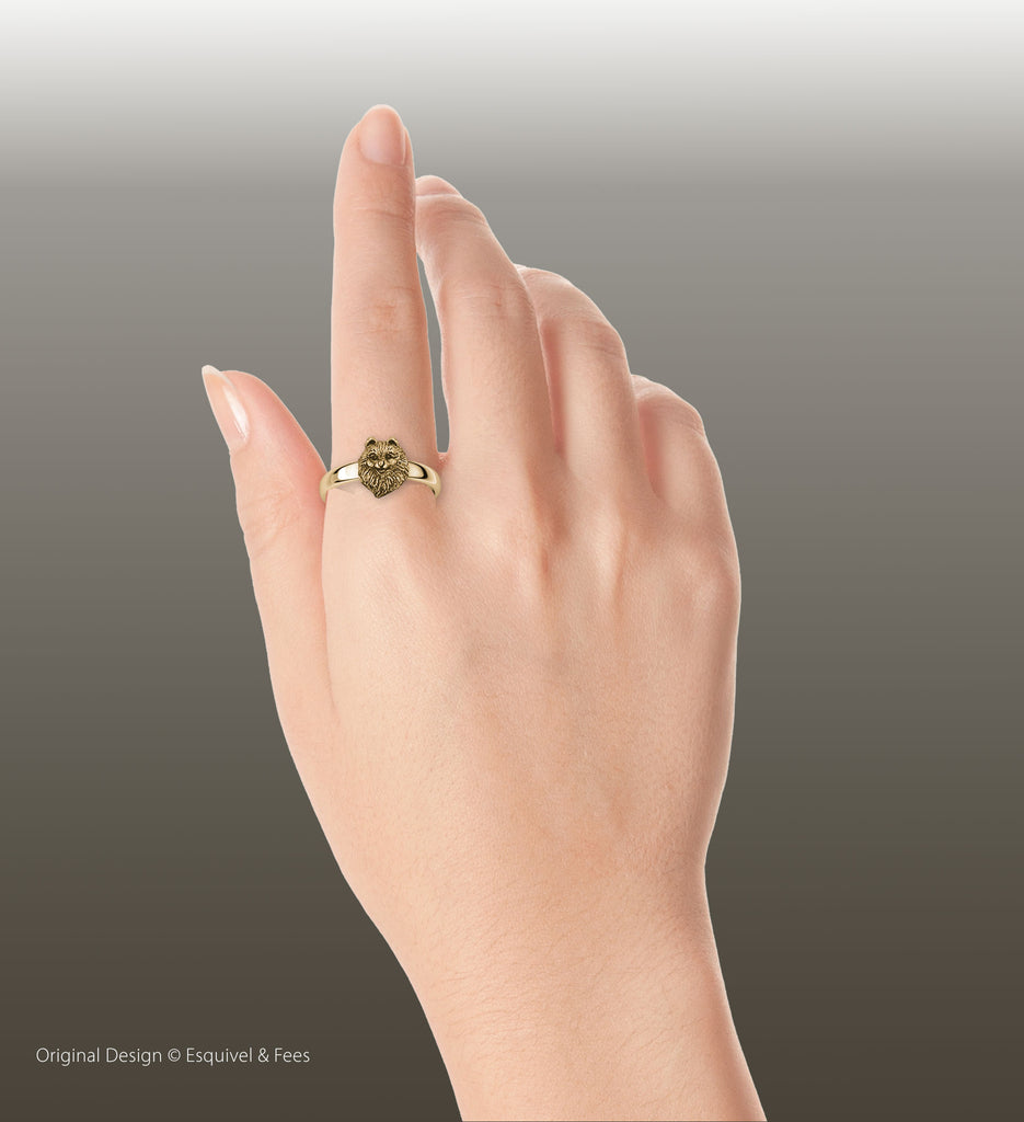 Pomeranian Ring 14k Yellow Gold Handmade Pomeranian Jewelry  PM24H-RG