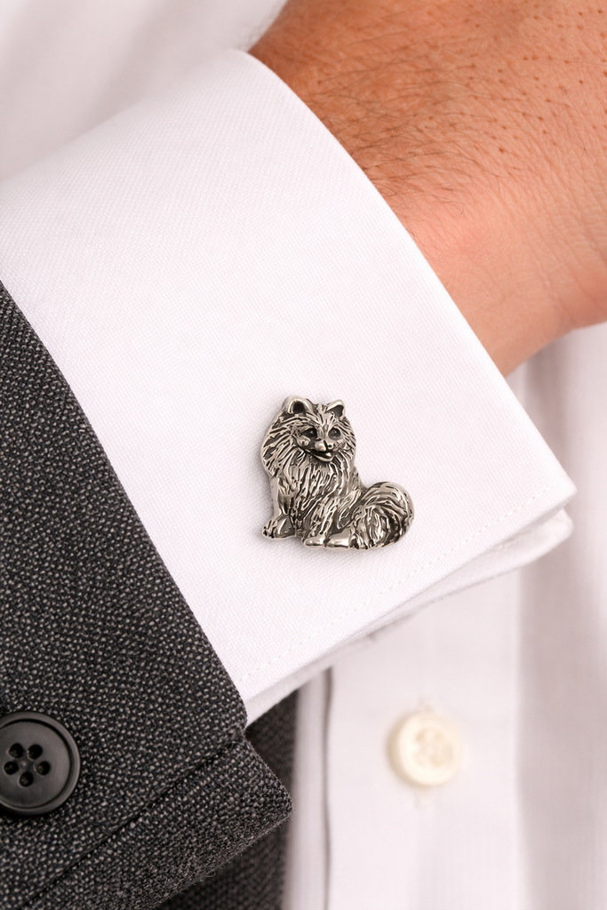 Pomeranian Cufflinks Sterling Silver Dog Cufflinks Pom Jewelry Gift PMR1-CL
