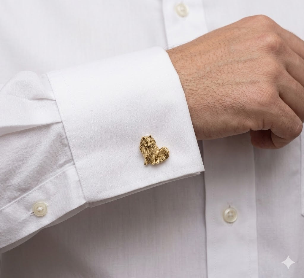 Pomeranian Cufflinks 14k Gold Vermeil Pomeranian Jewelry Pom Dog Cuff Links Dog Lover Gift Handmade USA Mens Gift PMR1-CLVM