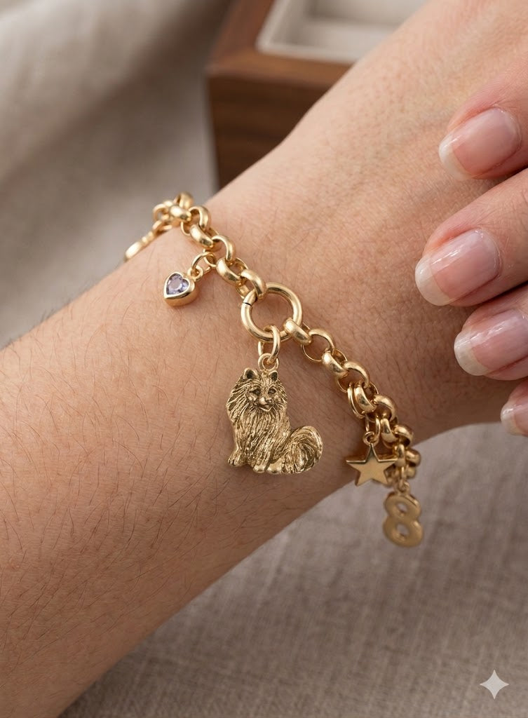 Pomeranian Charm Gold Vermeil Dog Charm Pom Jewelry Gift PMR1-CVM