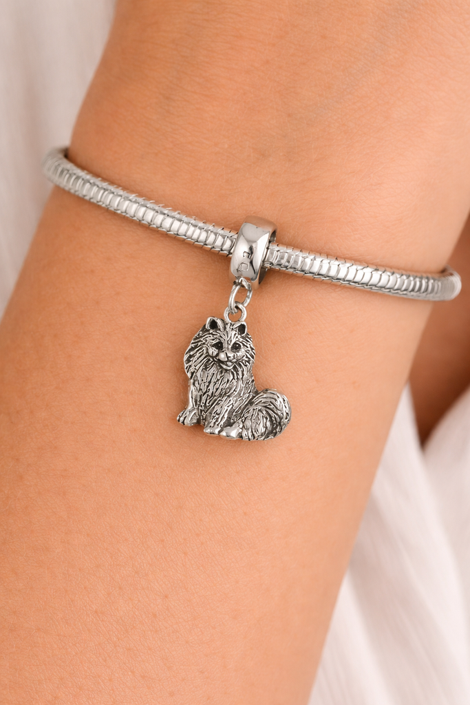 Pomeranian Charm Slide Sterling Silver Dog Charm Bracelet Bead PMR1-PNS