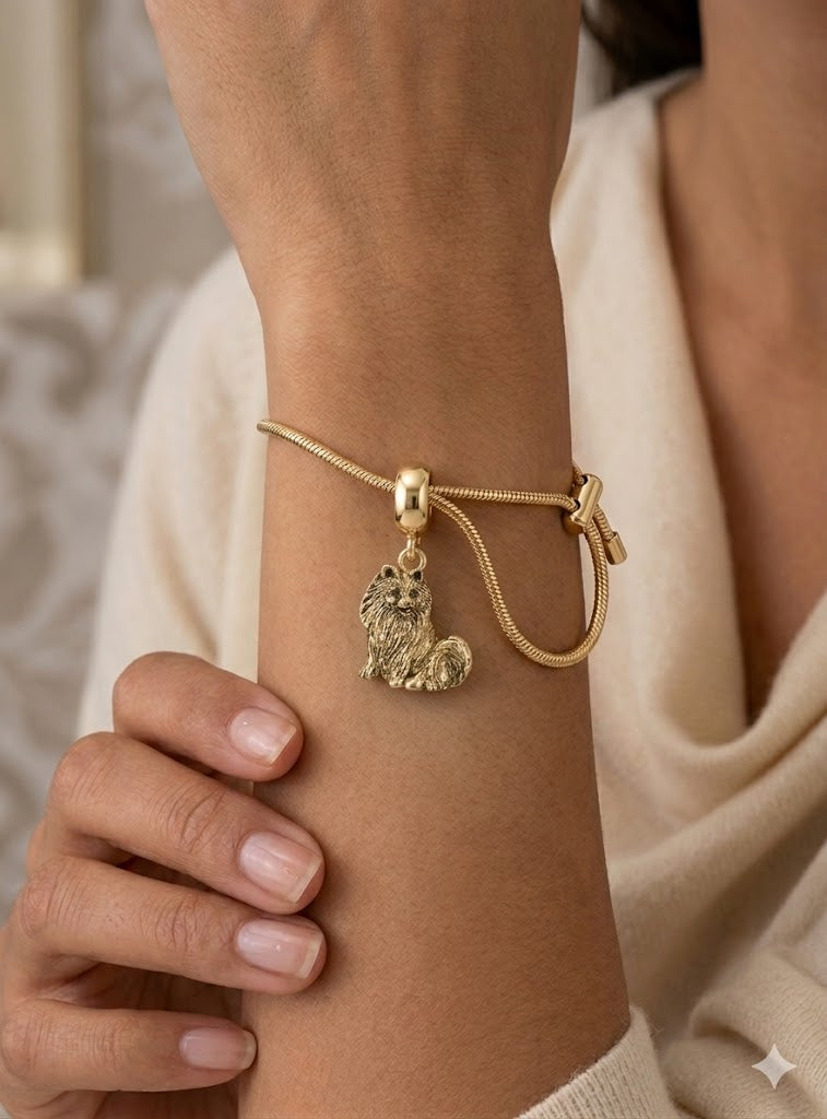 Pomeranian Slide Bracelet 14k Gold Vermeil Pomeranian Jewelry Dog Charm Bracelet Pom Dog Bracelet Handmade USA Dog Lover Gift PMR1-PNSVM