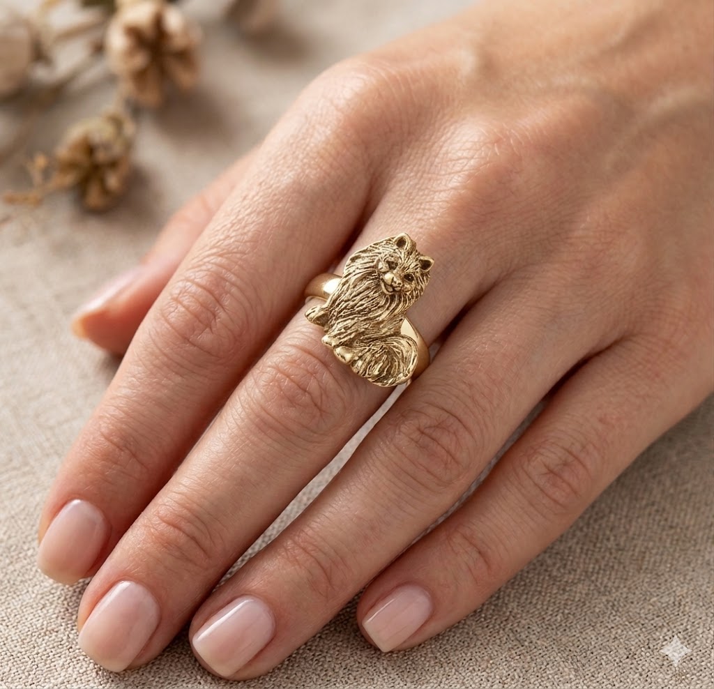 Pomeranian Ring 14k Gold Vermeil Pomeranian Jewelry Dog Ring Pom Dog Ring Handmade USA Dog Lover Gift Pomeranian Gift Womens Ring PMR1-RVM