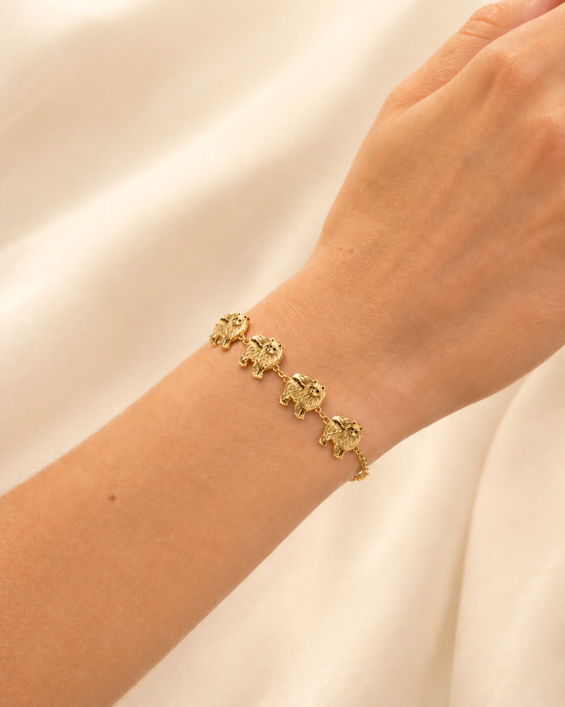 Pomeranian Bracelet Handmade Pom Dog Jewelry Custom Wrist Size Pomeranian Lover Gift 14K Gold Vermeil PMR2-BRVM