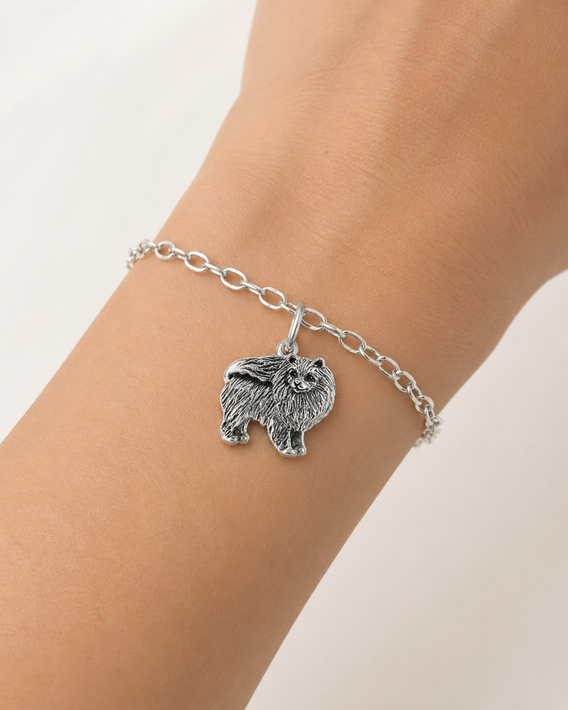 Pomeranian Charm Handmade Pom Dog Charm Bracelet Jewelry Sterling Silver Pomeranian Lover Gift PMR2-C