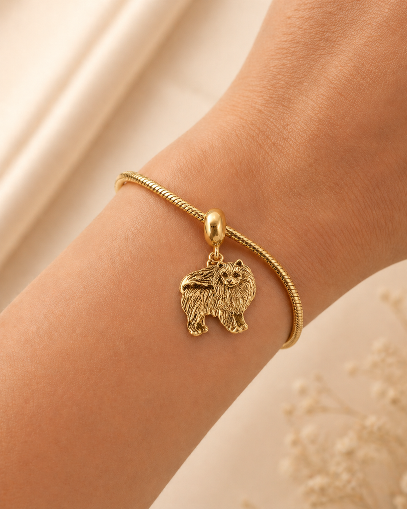 Pomeranian Charm Slide Handmade Pom Dog Slide Bracelet Charm Sterling Silver PMR2-PNS
