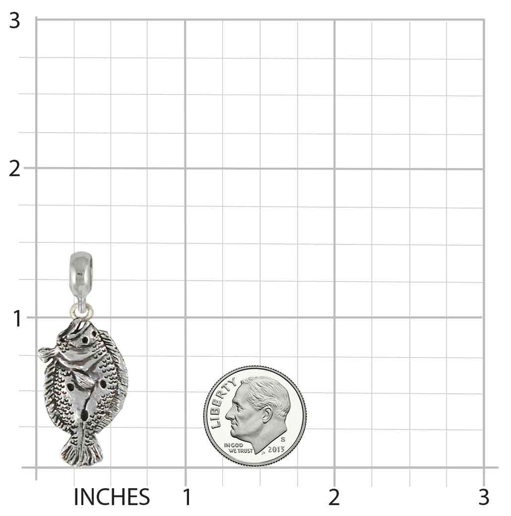 Flounder Charm Slide Jewelry Sterling Silver Handmade Fish Charm Slide FE1-PNS
