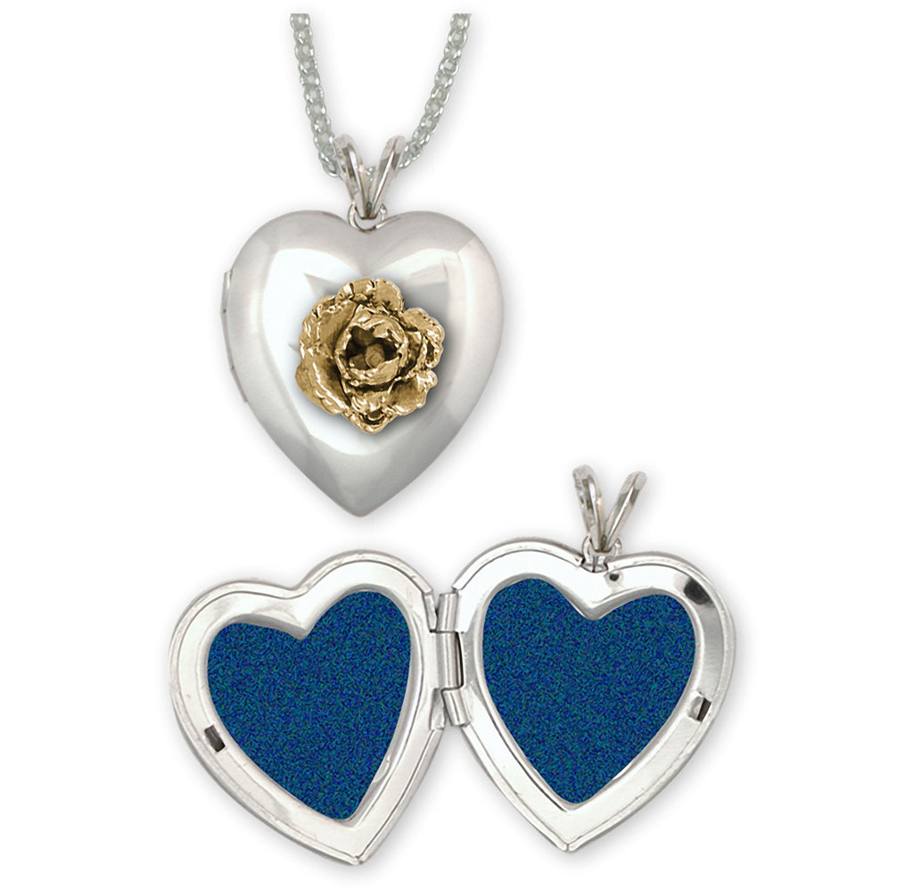 Peony Charms Peony Photo Locket Silver And 14k Gold Peony Flower Jewelry Peony jewelry