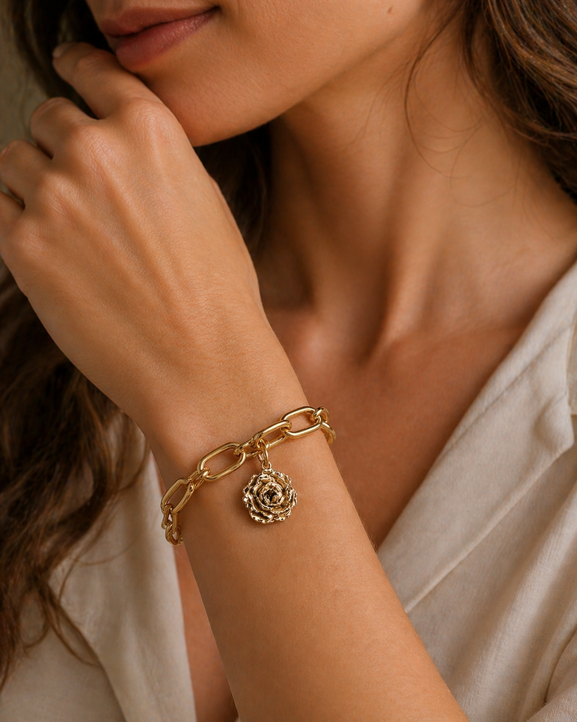 Peony Charm 14k Gold Vermeil Peony Jewelry Flower Charm Floral Bracelet Charm Botanical Jewelry Gift Handmade USA Flower Lover Gift PNY4-CVM