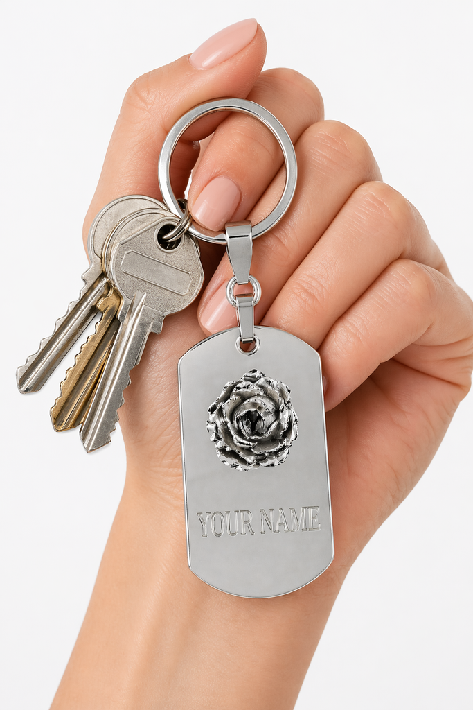 Peony Key Ring Sterling Silver Peony Jewelry Flower Keychain Floral Key Chain Botanical Keyring Handmade USA Personalized Gift Flower Lover Gift PNY4-KR