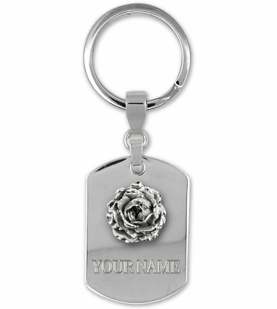 Peony Key Ring Sterling Silver Peony Jewelry Flower Keychain Floral Key Chain Botanical Keyring Handmade USA Personalized Gift Flower Lover Gift PNY4-KR