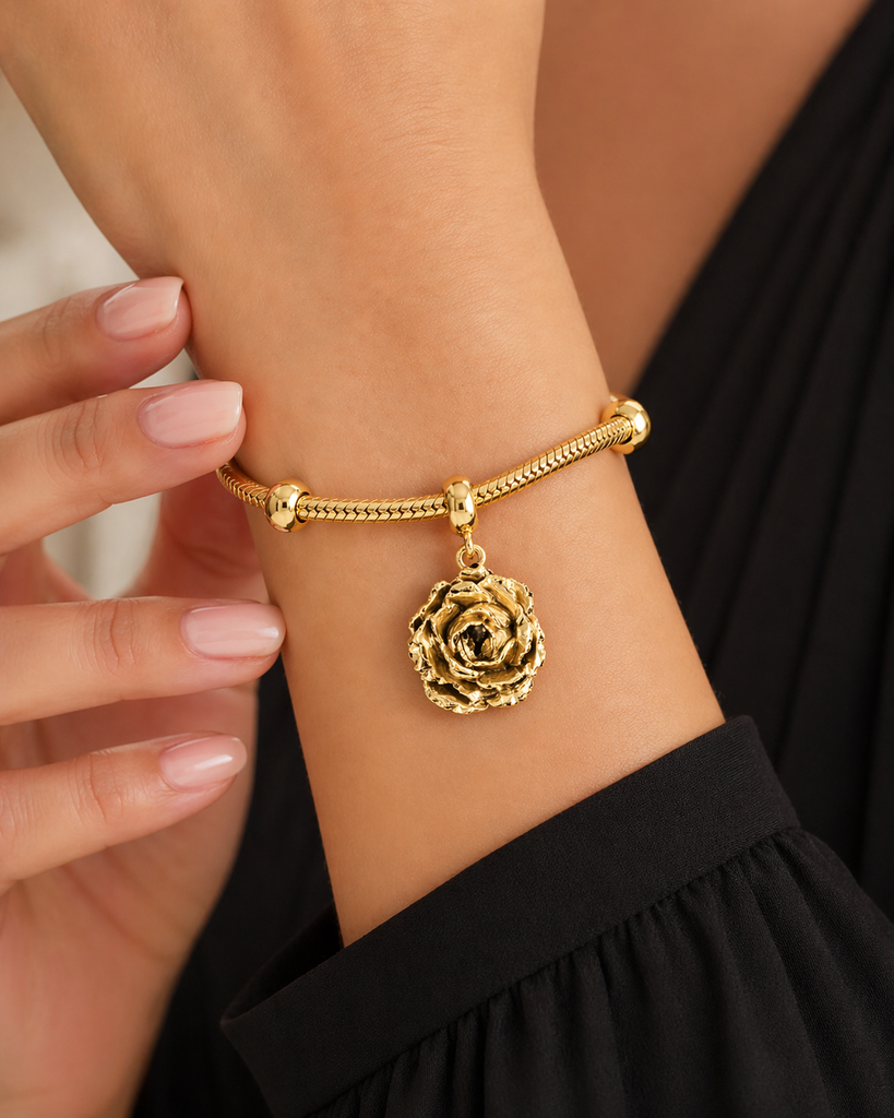 Peony Charm Slide 14k Gold Vermeil Peony Jewelry Flower Slide Charm Floral Bracelet Charm Botanical Jewelry Handmade USA Flower Gift PNY4-PNSVM