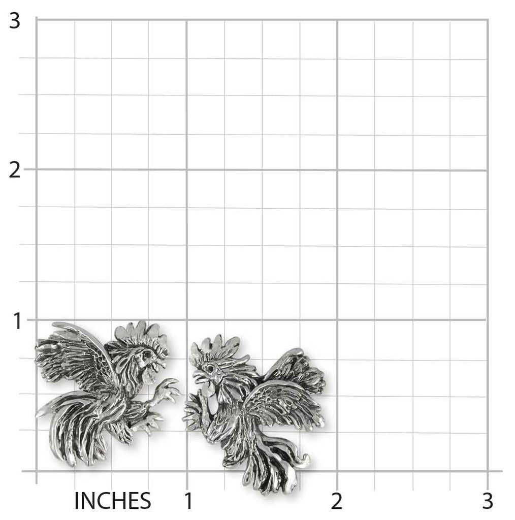 Rooster Cufflinks Sterling Silver Handmade Rooster Jewelry  RST3X-CL