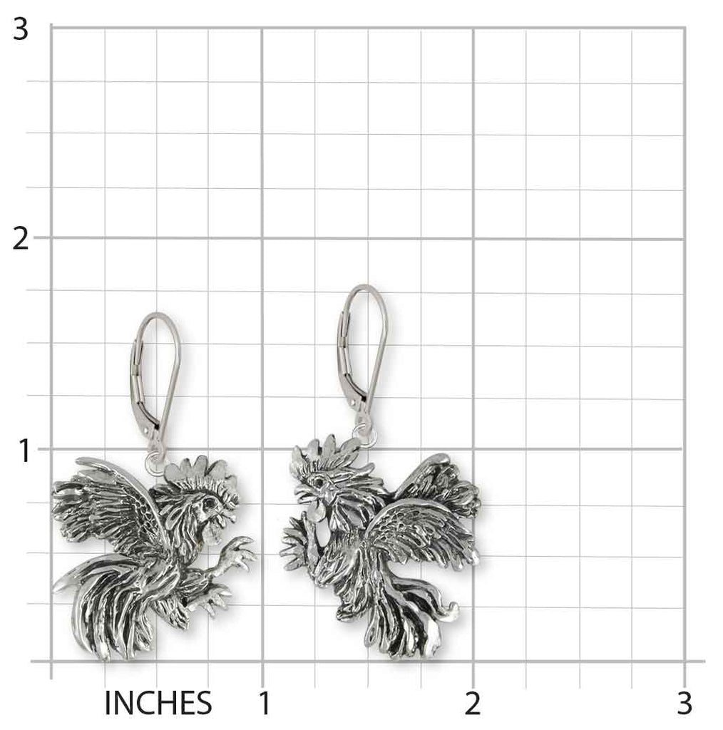 Rooster Earrings Sterling Silver Handmade Rooster Jewelry  RST3X-E