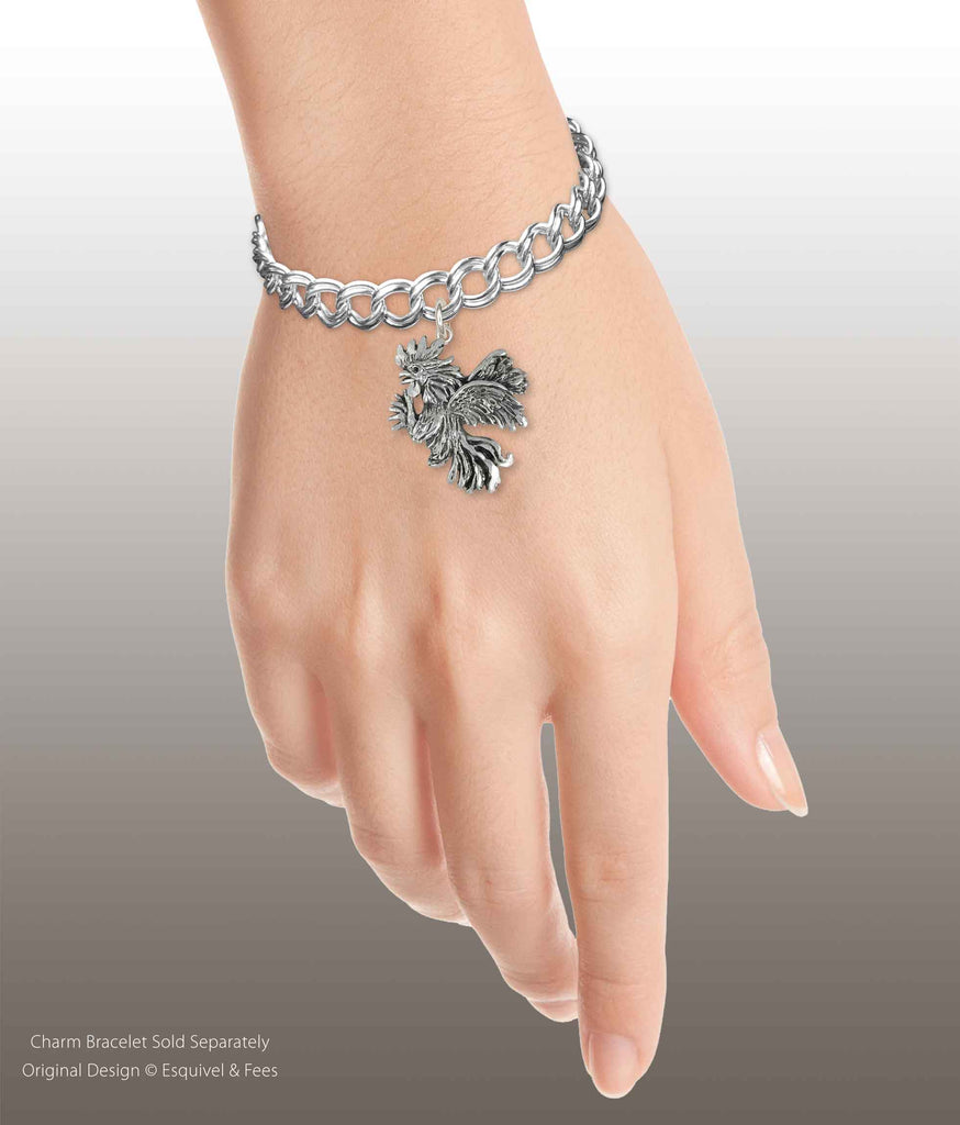 Rooster Charm Sterling Silver Handmade Rooster Jewelry  RST3XL-C