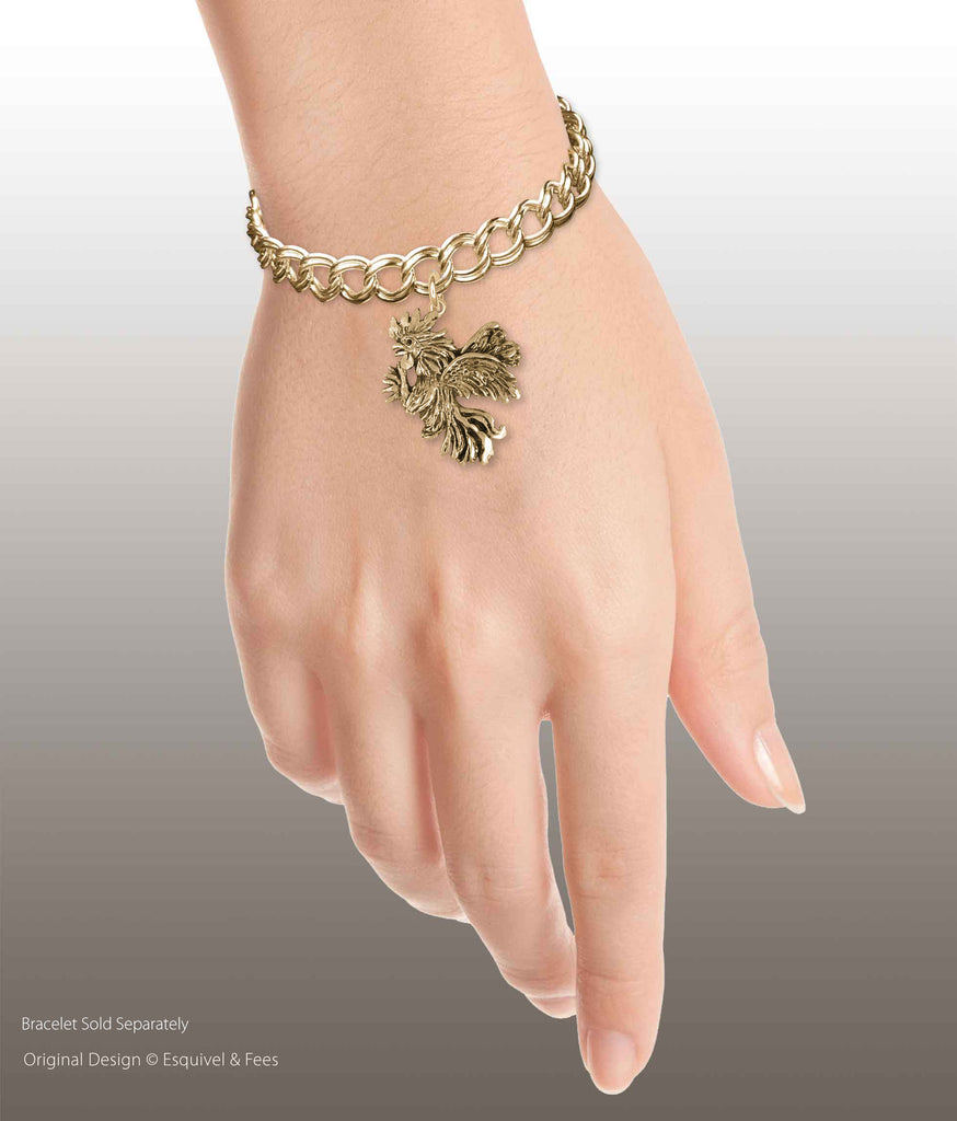 Rooster Charm 14k Yellow Gold Handmade Rooster Jewelry  RST3XL-CG