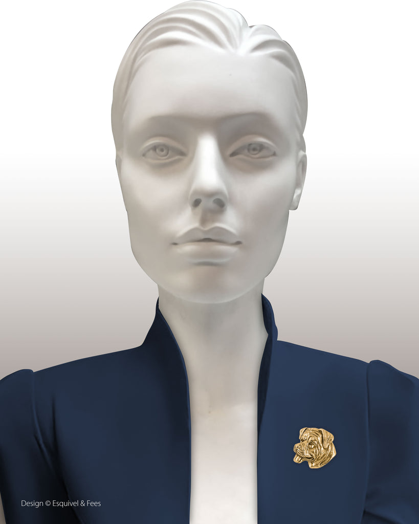 Rottweiler Brooch Pin 14k Gold Vermeil Handmade Rottweiler Jewelry  RW5-BRVM