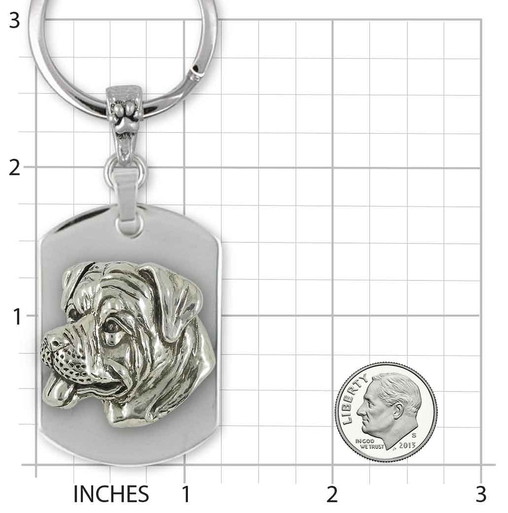 Rottweiler Key Ring Sterling Silver And Stainless Steel Handmade Rottweiler Jewelry  RW5-KR