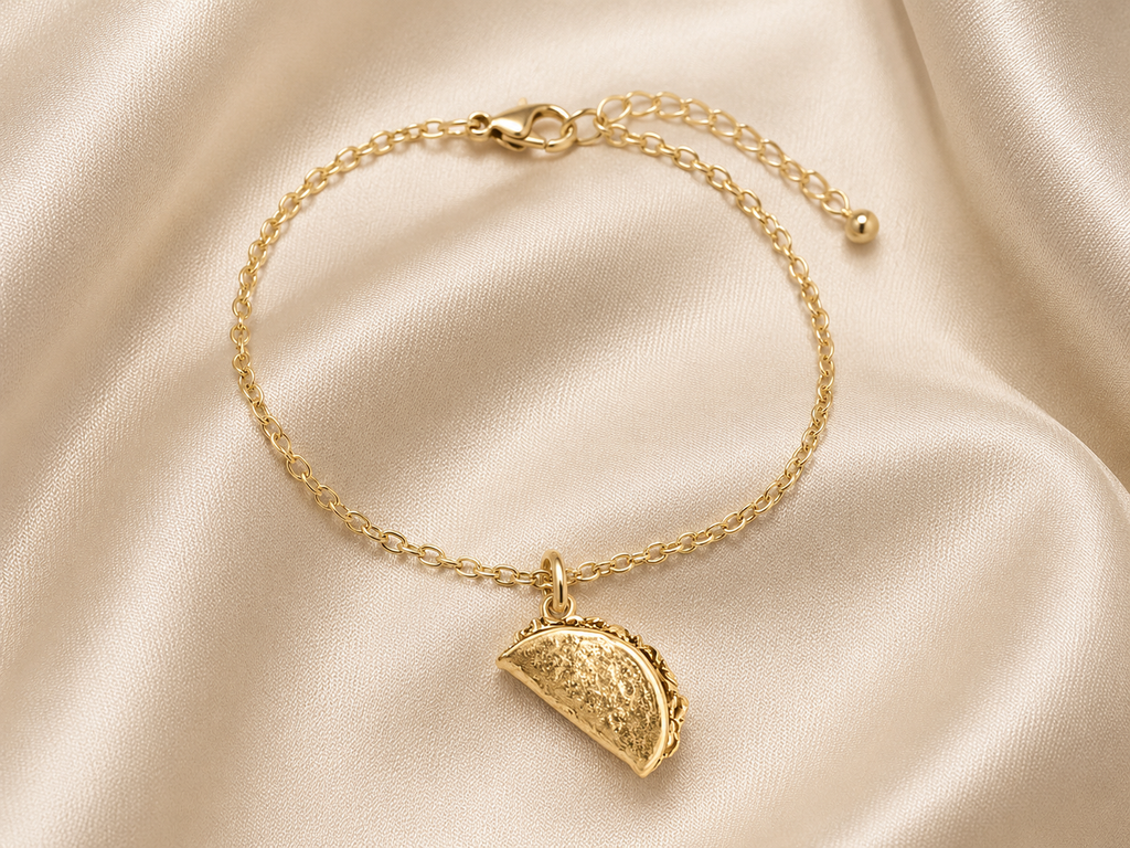 Taco Charm Yellow Bronze Food Jewelry, Handmade Taco Bracelet Charm, Mexican Food Charm, Foodie Jewelry Gift TAC1-CBZ