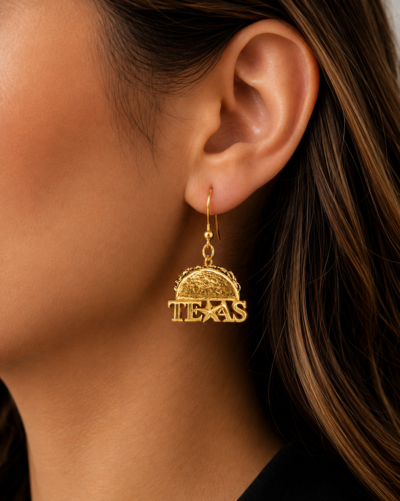 Taco Earrings, 14K Gold Vermeil Taco Food Earrings, Handmade Dimensional Food Jewelry, Taco Lover Earrings TAC1TX-EVM