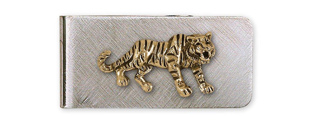 Tiger Charms Tiger Money Clip Yellow Bronze And Stainless Steel Tiger Jewelry Tiger jewelry