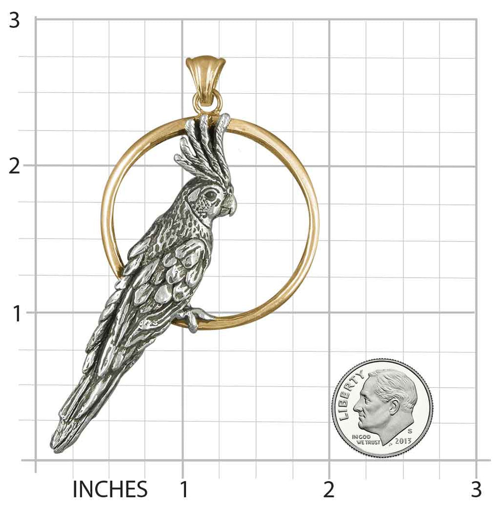 Cockatiel Jewelry Silver And 14k Gold Handmade Cockatiel Pendant  CKT11-TNP