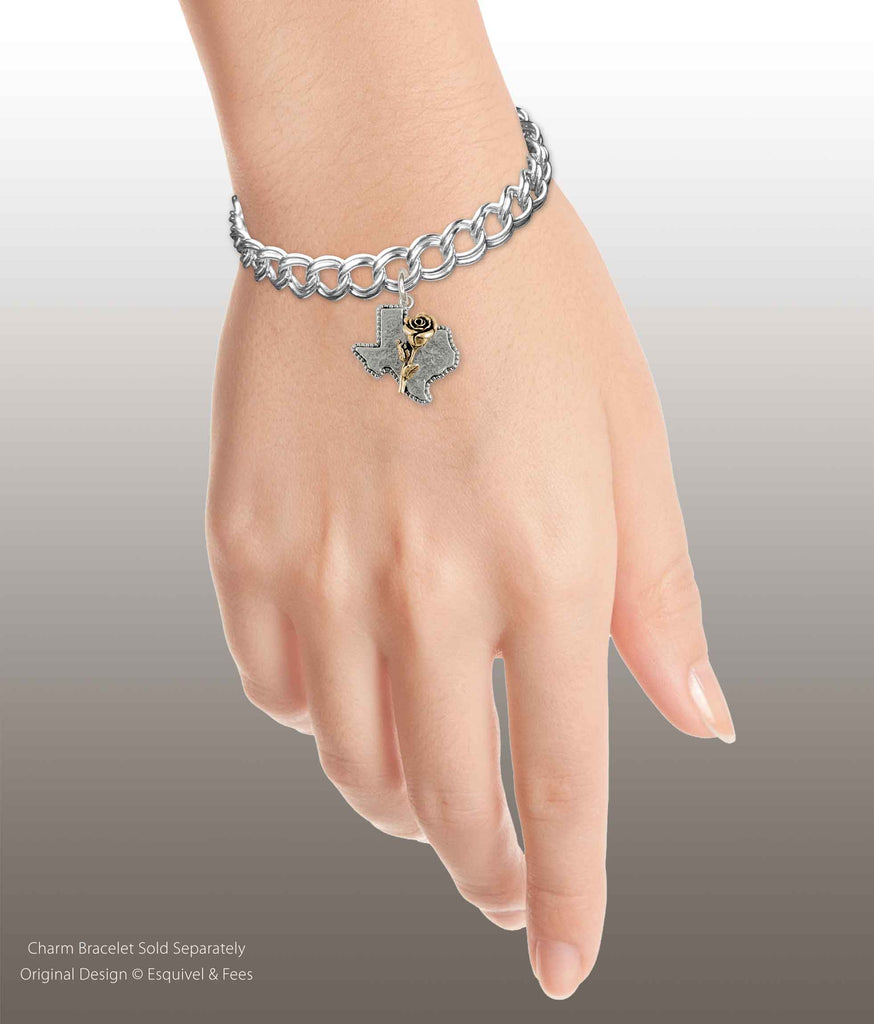 Texas Rose Charm 14k Gold Vermeil Handmade Texas Jewelry  TXR-CVM