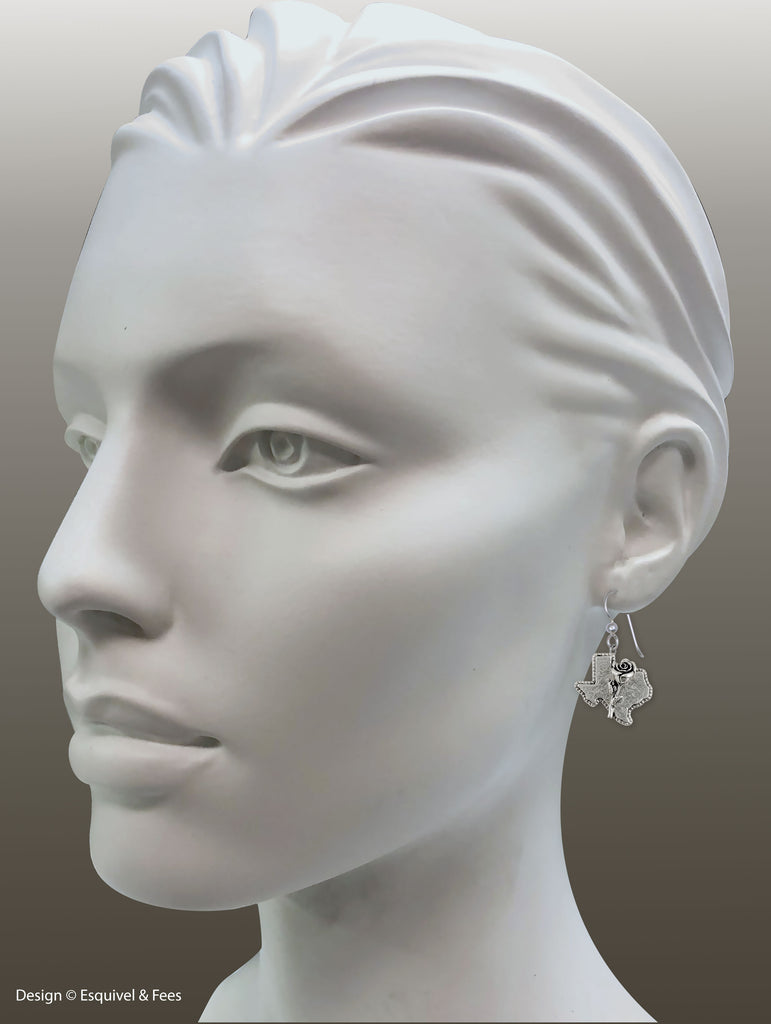 Texas Rose Earrings Sterling Silver Handmade Texas Jewelry  TXR-E