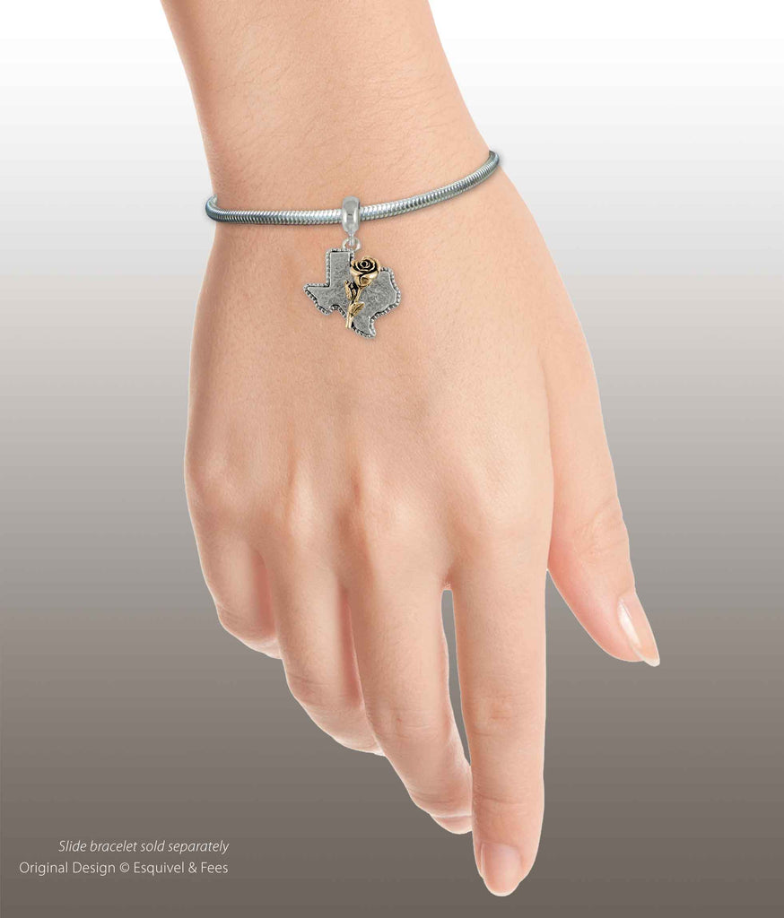 Texas Rose Charm Slide 14k Gold Vermeil Handmade Texas Jewelry This Charm Will Fit A Pandora® Slide Bracelet TXR-PNSVM
