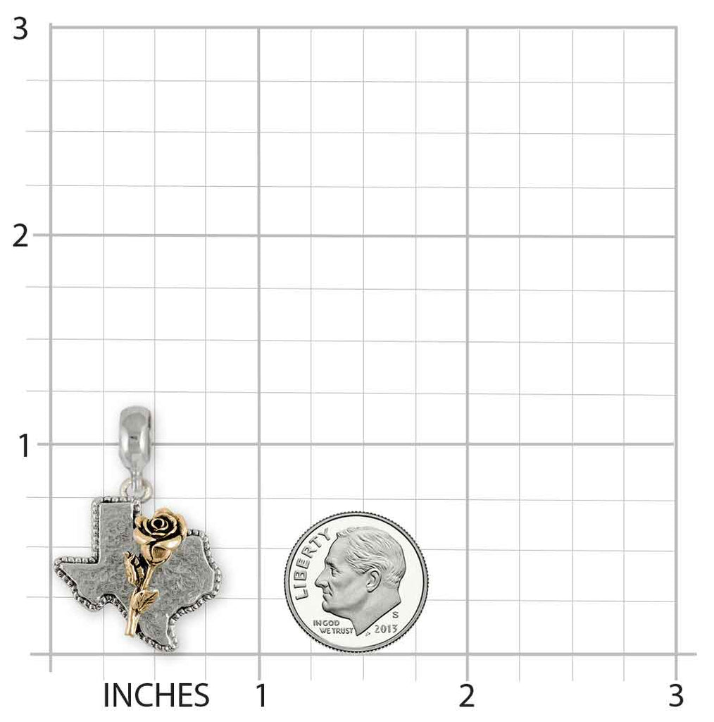 Texas Rose Charm Slide 14k Gold Vermeil Handmade Texas Jewelry This Charm Will Fit A Pandora® Slide Bracelet TXR-PNSVM