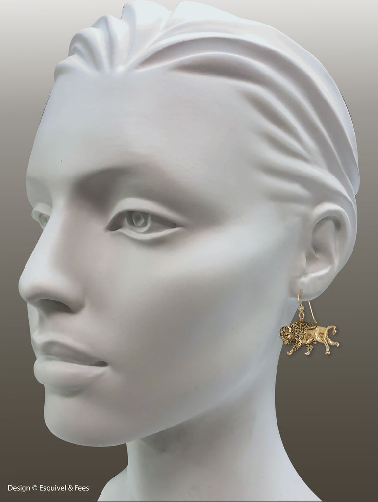 Bison Earrings 14k Yellow Gold Handmade Buffalo And Bison Jewelry  UBS1-EG