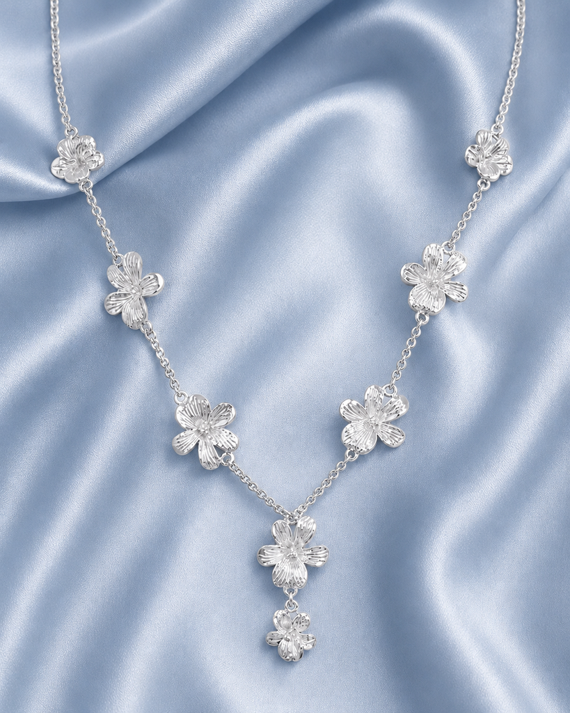 Violet Flower Necklace Sterling Silver Handmade Floral Jewelry, Silver Violet Necklace, Botanical Flower Gift for Her VT1-NK