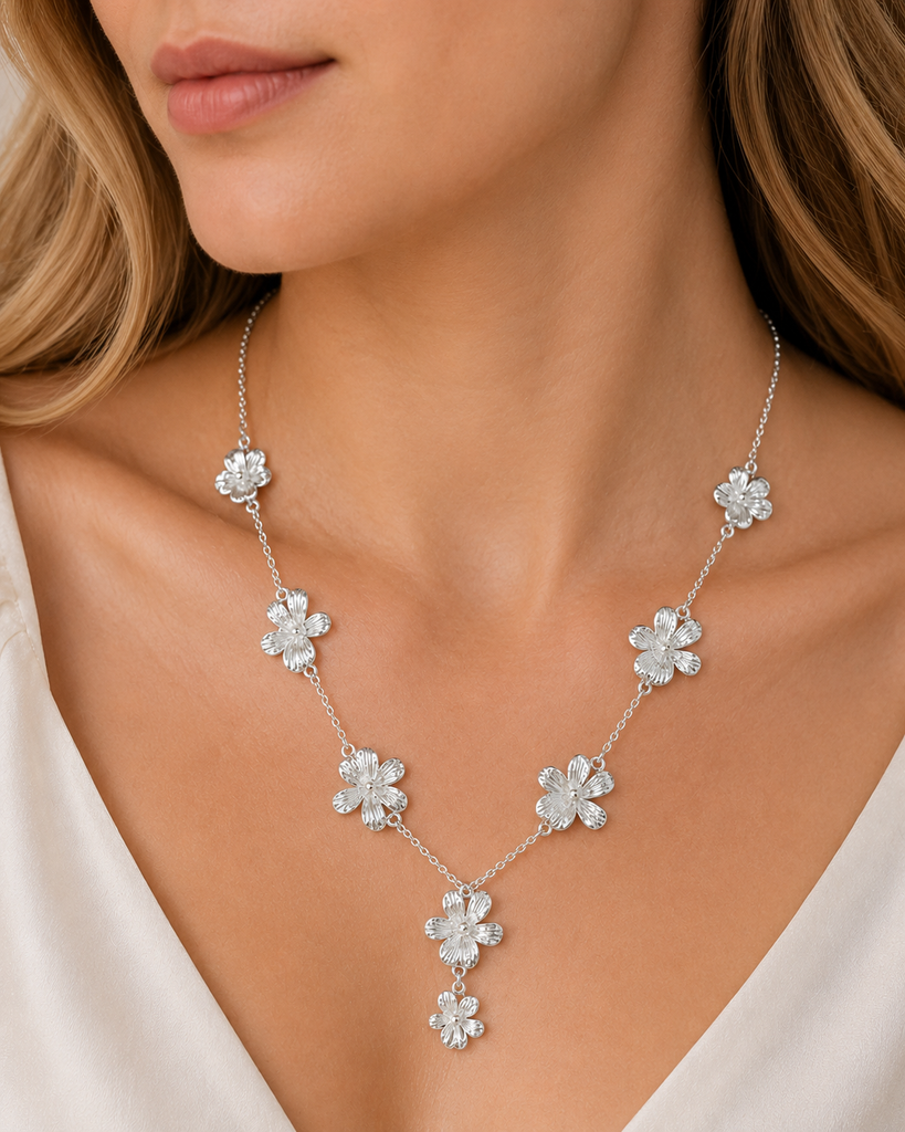 Violet Flower Necklace Sterling Silver Handmade Floral Jewelry, Silver Violet Necklace, Botanical Flower Gift for Her VT1-NK