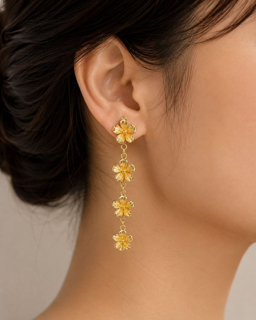 Violet Post Earrings 14K Gold Vermeil Handmade Flower Jewelry, Four Violet Blossom Earrings VT2-4EVM