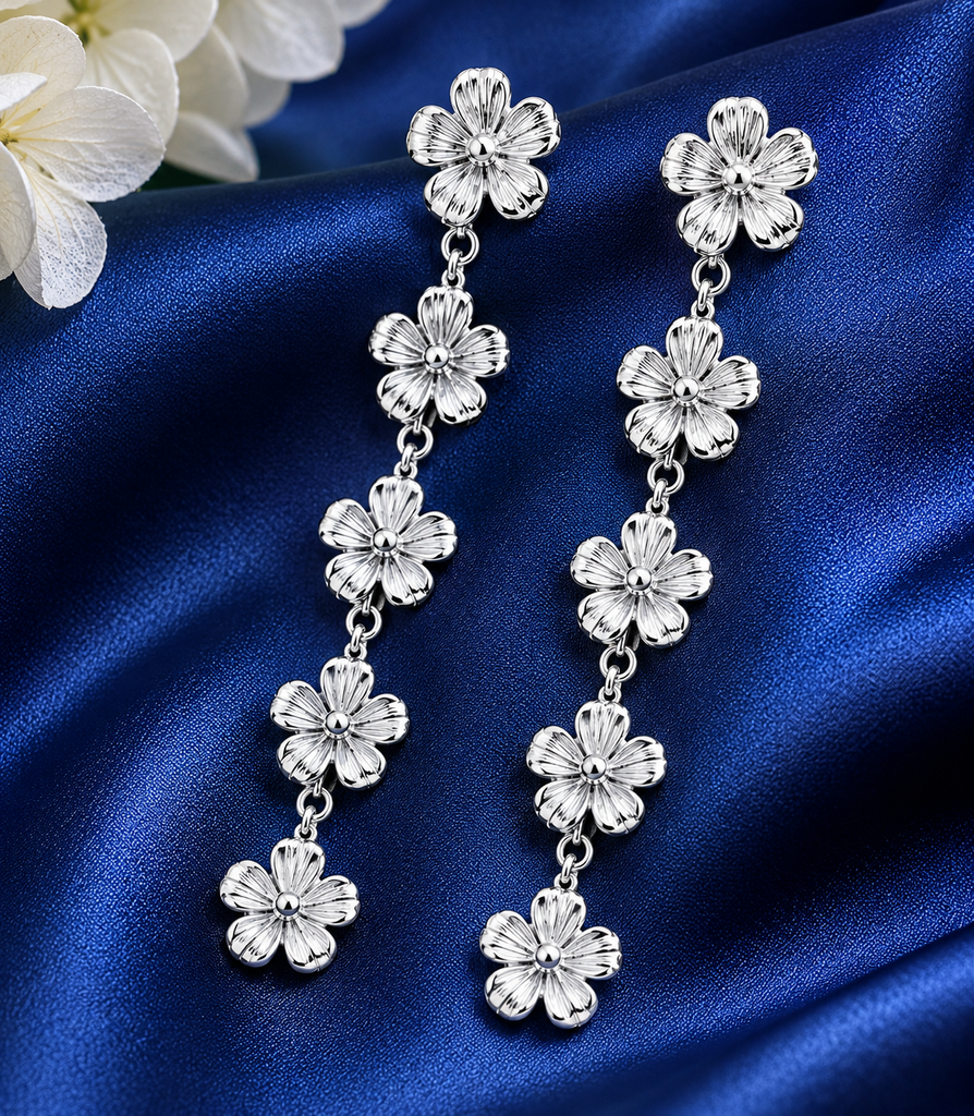 Violet Post Earrings Sterling Silver Handmade Flower Jewelry, Five Violet Blossom Earrings, Floral Gift VT2-5E