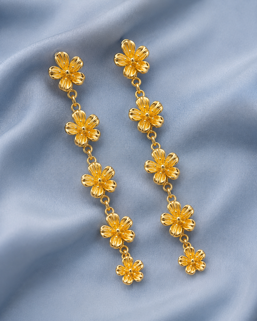 Violet Post Earrings 14K Gold Vermeil Handmade Flower Jewelry, Five Violet Blossom Earrings VT2-5EVM
