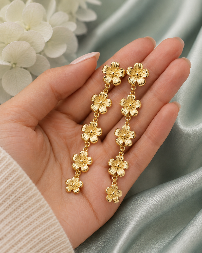 Violet Post Earrings 14K Gold Vermeil Handmade Flower Jewelry, Five Violet Blossom Earrings VT2-5EVM