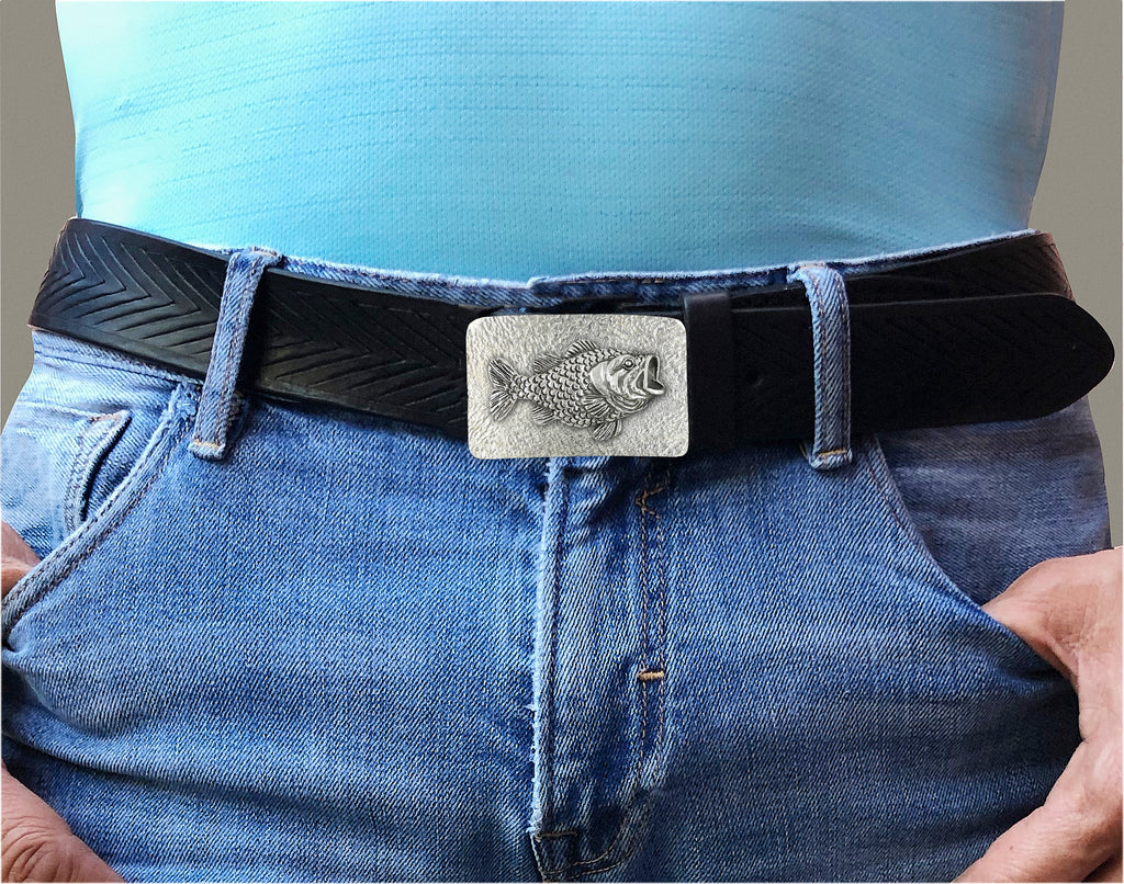 Wide Mouth Bass Belt Buckle Sterling Silver Handmade Wide Mouth Bass Jewelry  WMB9-BK