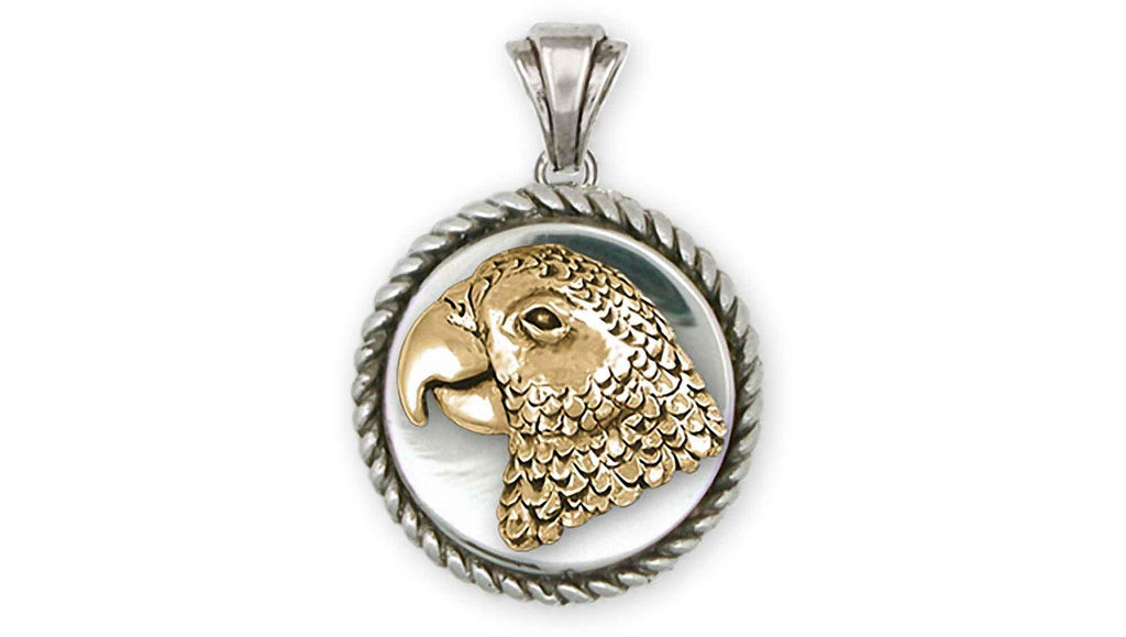 African Grey Charms African Grey Pendant Silver And 14k Gold African Grey Jewelry African Grey jewelry