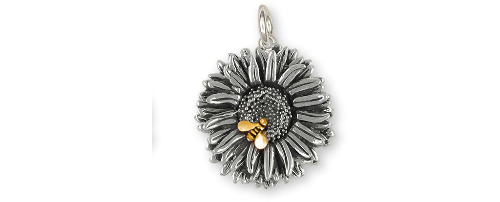 Aster Charms Aster Charm Silver And 14k Gold Aster Flower Jewelry Aster jewelry