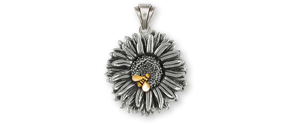 Aster Charms Aster Pendant Silver And 14k Gold Aster Flower Jewelry Aster jewelry