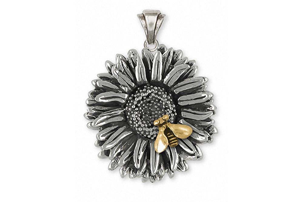 Aster Charms Aster Pendant Silver And 14k Gold Flower Jewelry Aster jewelry