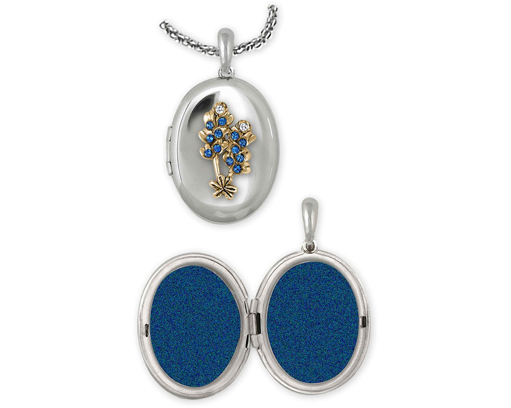 Bluebonnet Charms Bluebonnet Photo Locket Silver And 14k Gold Bluebonnet Flower Jewelry Bluebonnet jewelry