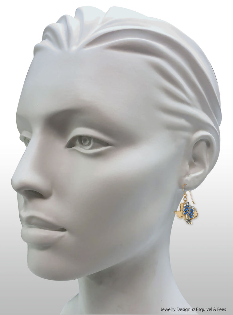 Bluebonnet Jewelry 14k White And Yellow Gold Handmade Bluebonnet Flower Earrings  BBD2XTX-EG