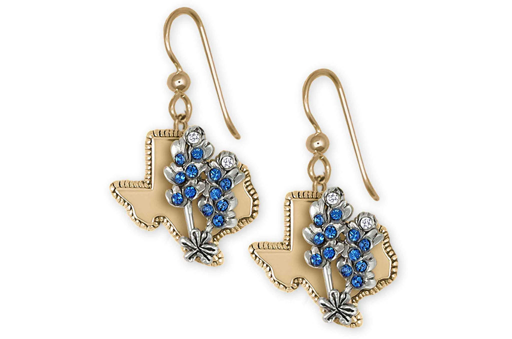 Bluebonnet Charms Bluebonnet Earrings 14k White And Yellow Gold Bluebonnet Flower Jewelry Bluebonnet jewelry